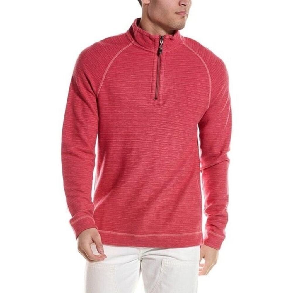 Tommy Bahama Mens Flip Breaker Reversable Pullover 1/4 Zip Salmon Striped XXL*